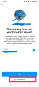 choose a way to recover your instagram account